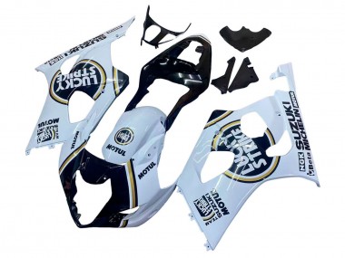 Beste Suzuki GSXR 1000 Motorrad Verkleidung 2003-2004 - Weiss Schwarz Gold Motul Lucky Strike