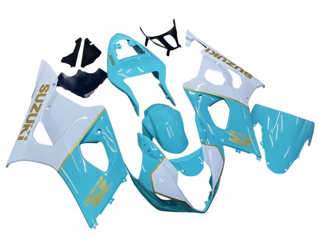 Beste Suzuki GSXR 1000 Motorrad Verkleidung 2003-2004 - Weiss Hellblau Gold