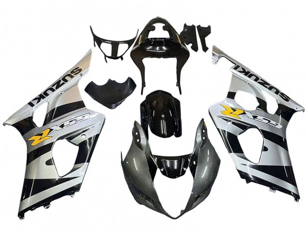 Beste Suzuki GSXR 1000 Motorrad Verkleidung 2003-2004 - Glanzendes Schwarz Silber Grau Gelb