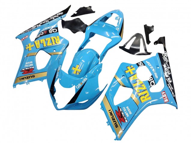 Beste Suzuki GSXR 1000 Motorrad Verkleidung 2003-2004 - Hellblau Gelb Schwarz Rizla Motul