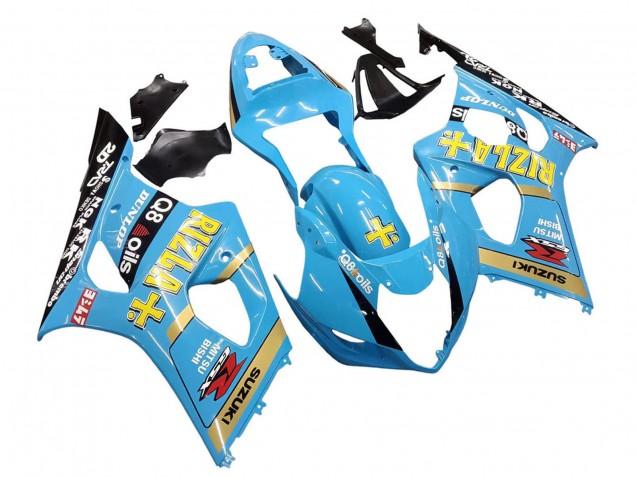 Beste Suzuki GSXR 1000 Motorrad Verkleidung 2003-2004 - Hellblau Gelb Schwarz Rizla Motul