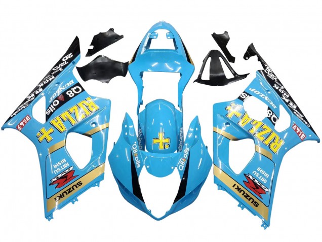 Beste Suzuki GSXR 1000 Motorrad Verkleidung 2003-2004 - Hellblau Gelb Schwarz Rizla Motul