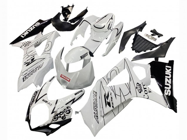 Beste Suzuki GSXR 1000 Motorrad Verkleidung 2007-2008 - Weiss Schwarz Alstare Corona Motul