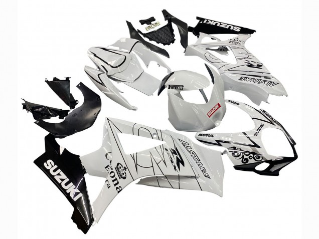 Beste Suzuki GSXR 1000 Motorrad Verkleidung 2007-2008 - Weiss Schwarz Alstare Corona Motul