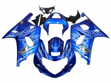 Beste Suzuki GSXR 600 / GSXR 750 Motorrad Verkleidung 2001-2003 - Blau mit Weiss Flamme