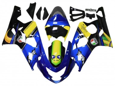 Beste Suzuki GSXR 600 / GSXR 750 Motorrad Verkleidung 2004-2005 - Blau Gelb Schwarz Hai