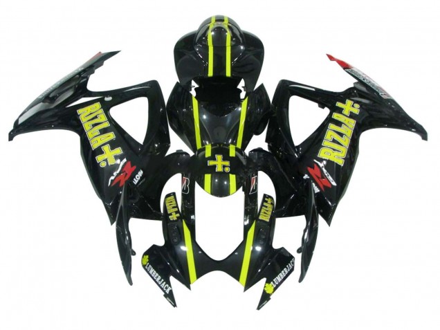 Beste Suzuki GSXR 600 / GSXR 750 Motorrad Verkleidung 2006-2007 - Glanzendes Schwarz Gelb Rizla