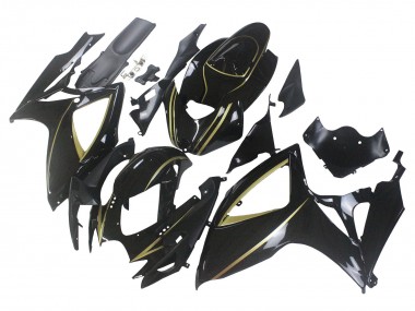 Beste Suzuki GSXR 600 / GSXR 750 Motorrad Verkleidung 2006-2007 - Glanzendes Schwarz Gold Streifen