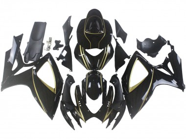 Beste Suzuki GSXR 600 / GSXR 750 Motorrad Verkleidung 2006-2007 - Glanzendes Schwarz Gold Streifen