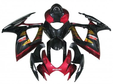 Beste Suzuki GSXR 600 / GSXR 750 Motorrad Verkleidung 2006-2007 - Glanzendes Schwarz Rot Gold