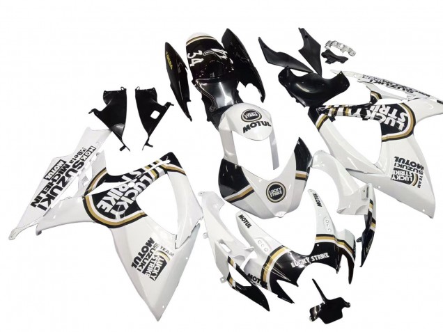 Beste Suzuki GSXR 600 / GSXR 750 Motorrad Verkleidung 2006-2007 - Weiss Schwarz Lucky Strike Motul