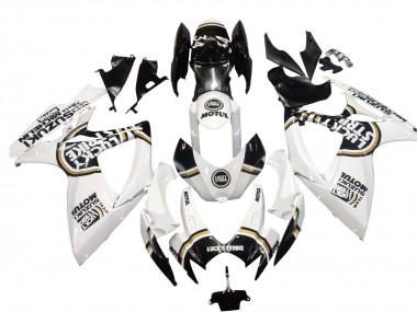 Beste Suzuki GSXR 600 / GSXR 750 Motorrad Verkleidung 2006-2007 - Weiss Schwarz Lucky Strike Motul