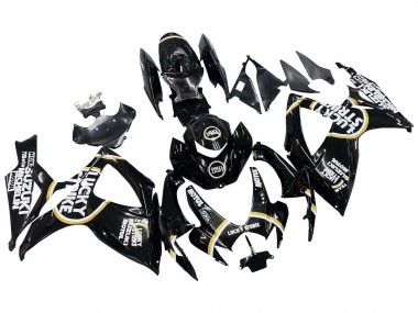 Beste Suzuki GSXR 600 / GSXR 750 Motorrad Verkleidung 2006-2007 - Glanzendes Schwarz Weiss Motul Lucky Strike