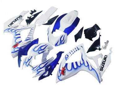 Beste Suzuki GSXR 600 / GSXR 750 Motorrad Verkleidung 2006-2007 - Weiss Blau Flamme