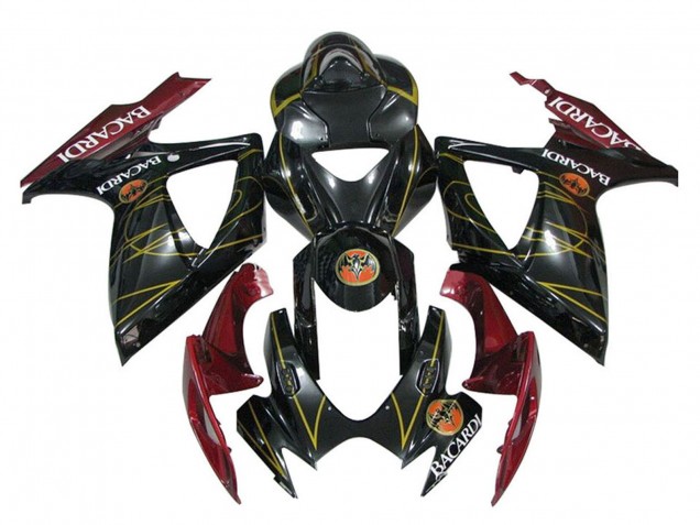 Beste Suzuki GSXR 600 / GSXR 750 Motorrad Verkleidung 2006-2007 - Glanzendes Schwarz Rot Gold