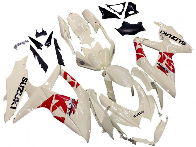 Beste Suzuki GSXR 600 / GSXR 750 Motorrad Verkleidung 2008-2010 - Creme Weiss Rot Schwarz