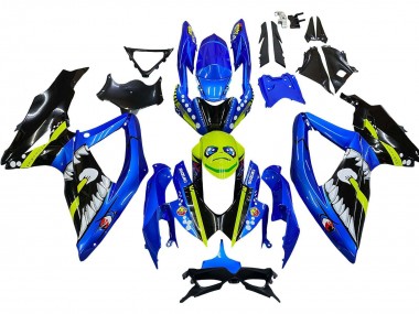 Beste Suzuki GSXR 600 / GSXR 750 Motorrad Verkleidung 2008-2010 - Blau Fluoreszierendes Grun Hai