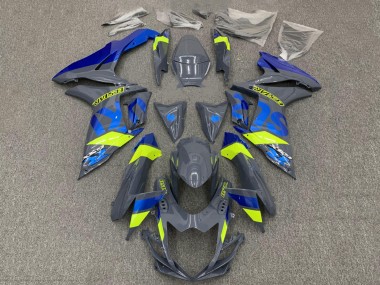 Beste Suzuki GSXR 600 / GSXR 750 Motorrad Verkleidung 2011-2024 - Dunkel Nardo Grau Blau Fluoreszierendes Gelb