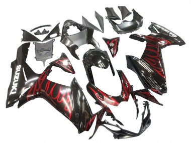 Beste Suzuki GSXR 600 / GSXR 750 Motorrad Verkleidung 2011-2024 - Glanzendes Schwarz Rot Flamme