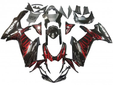 Beste Suzuki GSXR 600 / GSXR 750 Motorrad Verkleidung 2011-2024 - Glanzendes Schwarz Rot Flamme