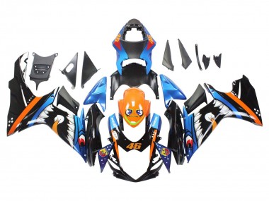 Beste Suzuki GSXR 600 / GSXR 750 Motorrad Verkleidung 2011-2024 - Hellblau Orange Schwarz Weiss Hai 46