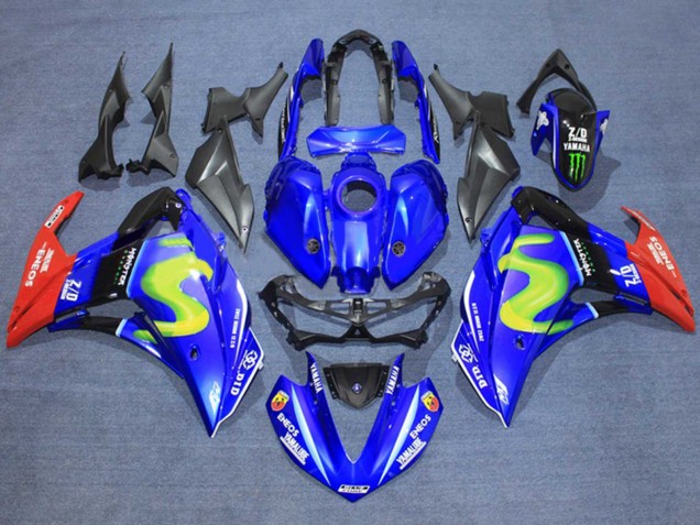 Beste Yamaha YZF R3/R25 Motorrad Verkleidung 2015-2018 - Blau Glanzendes Schwarz Rot ENEOS Monster