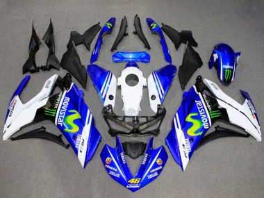 Beste Yamaha YZF R3/R25 Motorrad Verkleidung 2015-2018 - Weiss Blau Grun MoviStar Monster