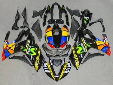Beste Yamaha YZF R3/R25 Motorrad Verkleidung 2015-2018 - Glanzendes Schwarz Gelb Weiss Blau ENEOS Monster MoviStar Farbrad