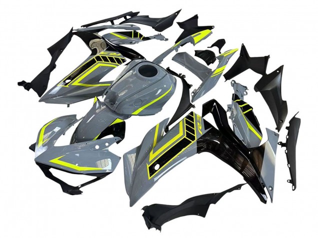 Beste Yamaha YZF R3/R25 Motorrad Verkleidung 2015-2018 - Nardo Grau Neon Gelb Schwarz