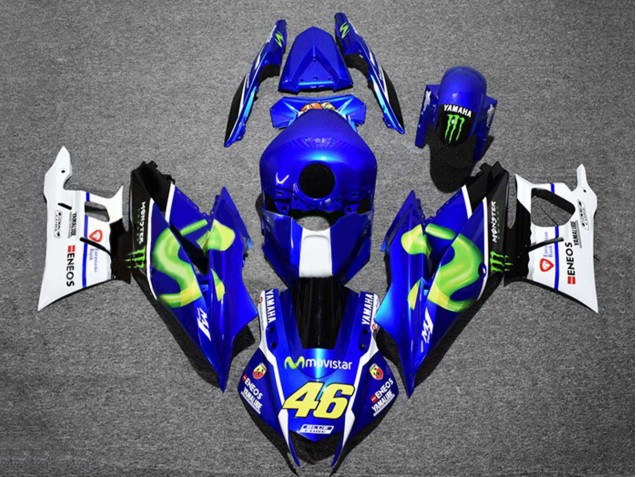 Beste Yamaha YZF R3/R25 Motorrad Verkleidung 2019-2021 - Blau Weiss Grun Schwarz Monster MoviStar ENEOS 46