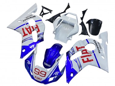 Beste Yamaha YZF 600 R6 Motorrad Verkleidung 1998-2002 - Weiss Blau Rot Fiat 99