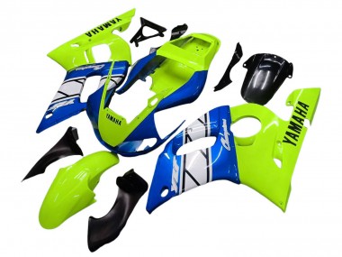 Beste Yamaha YZF 600 R6 Motorrad Verkleidung 1998-2002 - Neon Grun Blau Weiss Champions