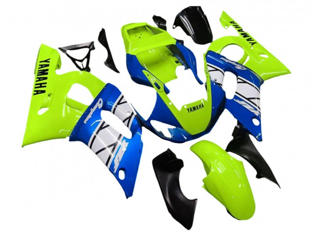 Beste Yamaha YZF 600 R6 Motorrad Verkleidung 1998-2002 - Neon Grun Blau Weiss Champions