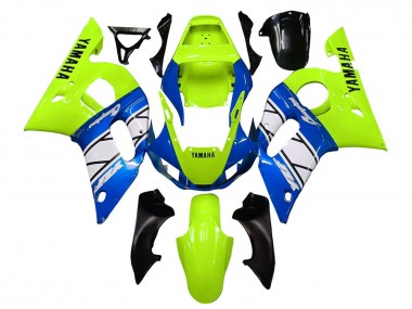 Beste Yamaha YZF 600 R6 Motorrad Verkleidung 1998-2002 - Neon Grun Blau Weiss Champions