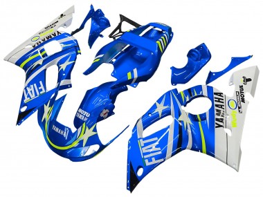 Beste Yamaha YZF 600 R6 Motorrad Verkleidung 1998-2002 - Weiss Blau Neon Gelb Fiat Motul Michelin