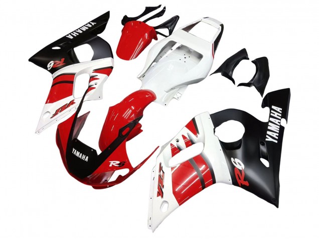 Beste Yamaha YZF 600 R6 Motorrad Verkleidung 1998-2002 - Weiss Rot Glanzendes Schwarz