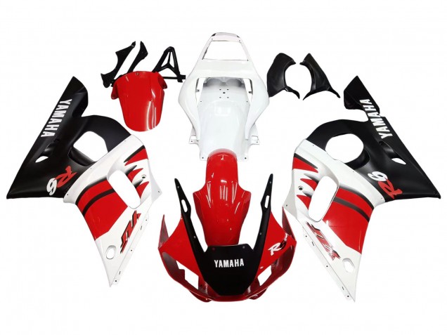 Beste Yamaha YZF 600 R6 Motorrad Verkleidung 1998-2002 - Weiss Rot Glanzendes Schwarz