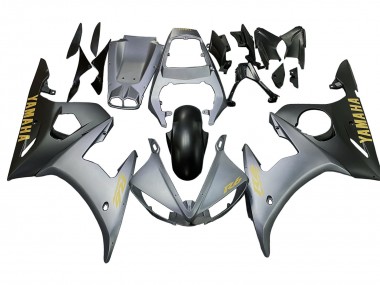 Beste Yamaha YZF R6 Motorrad Verkleidung 2003-2004 - Matt Grau Matt Schwarz Gold Aufkleber