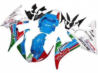 Beste Yamaha YZF 600 R6 Motorrad Verkleidung 2005 - Hellblau Weiss Grun Rot Kastinee Dunlop Motul