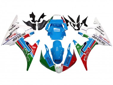 Beste Yamaha YZF 600 R6 Motorrad Verkleidung 2005 - Hellblau Weiss Grun Rot Kastinee Dunlop Motul