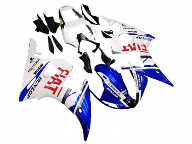 Beste Yamaha YZF 600 R6 Motorrad Verkleidung 2005 - Weiss Blau Dunlop Fiat Motul