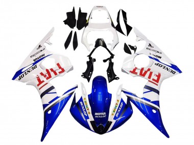 Beste Yamaha YZF 600 R6 Motorrad Verkleidung 2005 - Weiss Blau Dunlop Fiat Motul