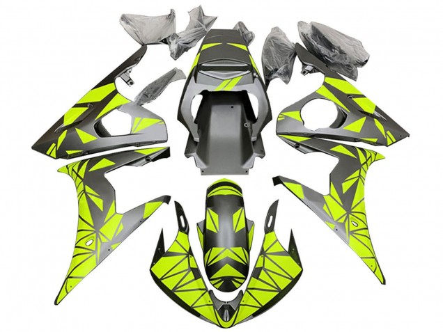Beste Yamaha YZF 600 R6 Motorrad Verkleidung 2005 - Matt Schwarz Neon Grun