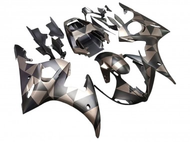 Beste Yamaha YZF 600 R6 Motorrad Verkleidung 2005 - Matt Schwarz Grau Geometric