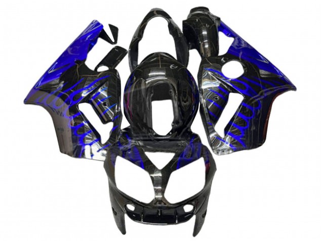 Beste Kawasaki ZX12R Motorrad Verkleidung 2000-2001 - Glanzendes Schwarz Blau Flamme