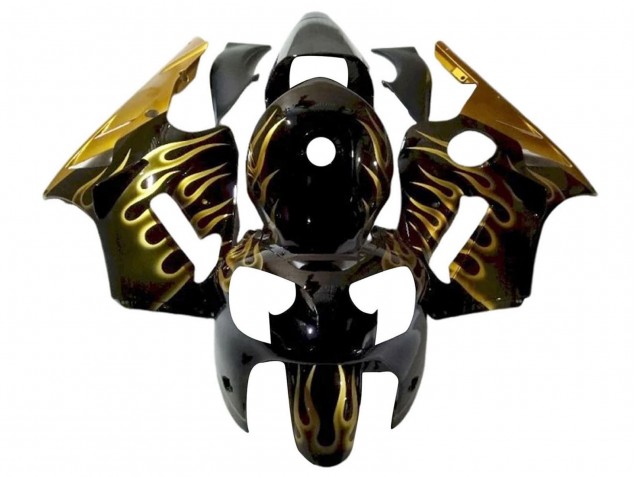Beste Kawasaki ZX12R Motorrad Verkleidung 2000-2001 - Glanzendes Schwarz Gold Flamme