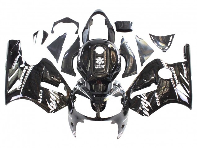 Beste Kawasaki ZX12R Motorrad Verkleidung 2000-2001 - Glanzendes Schwarz Weiss Elf Schnee