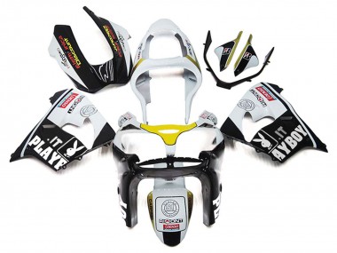 Beste Kawasaki ZX9R Motorrad Verkleidung 2000-2001 - Weiss Gelb Glanzendes Schwarz Playboy