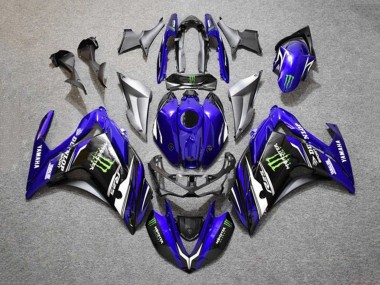 Beste Yamaha YZF R3/R25 Motorrad Verkleidung 2015-2018 - Blau Silber Schwarz Monster