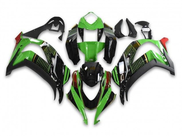 Beste Kawasaki ZX10R Motorrad Verkleidung 2016-2020 - Grun Glanzendes Schwarz Rot Bienenwabe